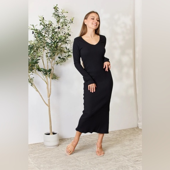 NEW**-Culture Code Full Size Ribbed Long Sleeve Midi Slit Dress OFFERS WELCOME - Picture 6 of 12